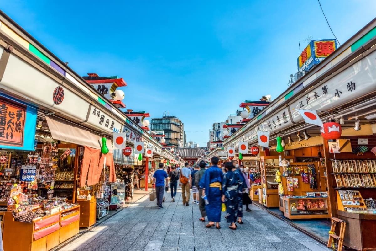 The Nakamise shopping street in Asakusa, lined with traditional shops on the way to Sensoji Temple